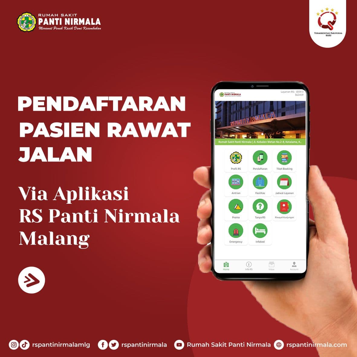 pendaftaran pasien rawat jalan melalui aplikasi RS Panti Nirmala Malang