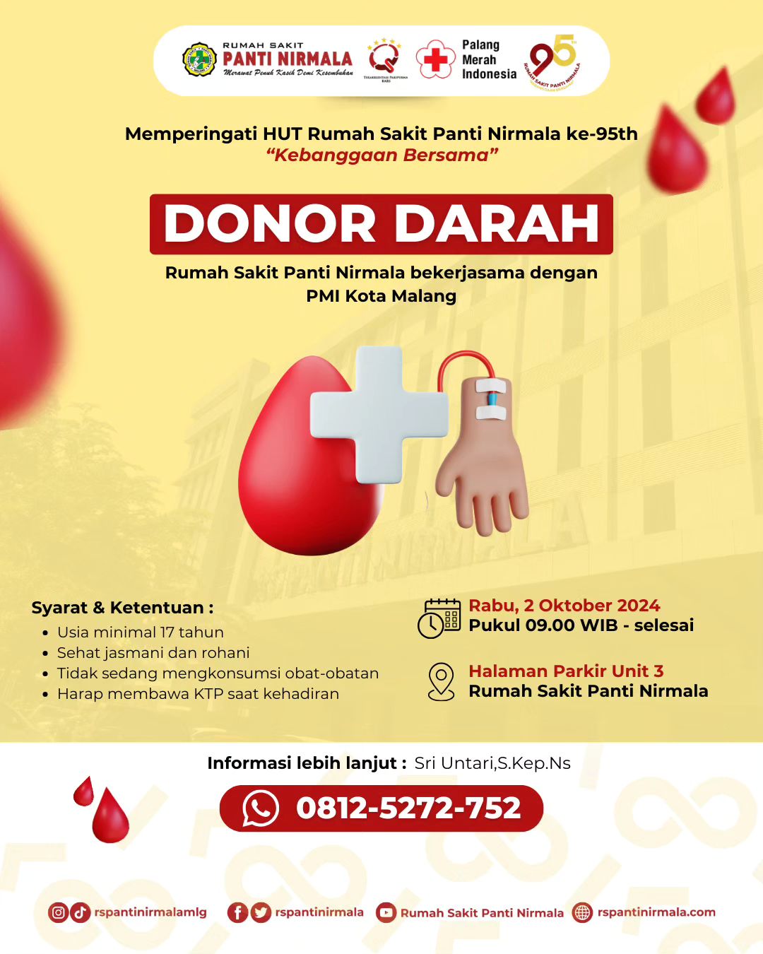 Yuk Sobat Nirmala Turut Berpartisipasi Dalam Kegiatan Donor Darah Yang Akan Diadakan Rumah Sakit Panti Nirmala, Catat Tanggalnya!