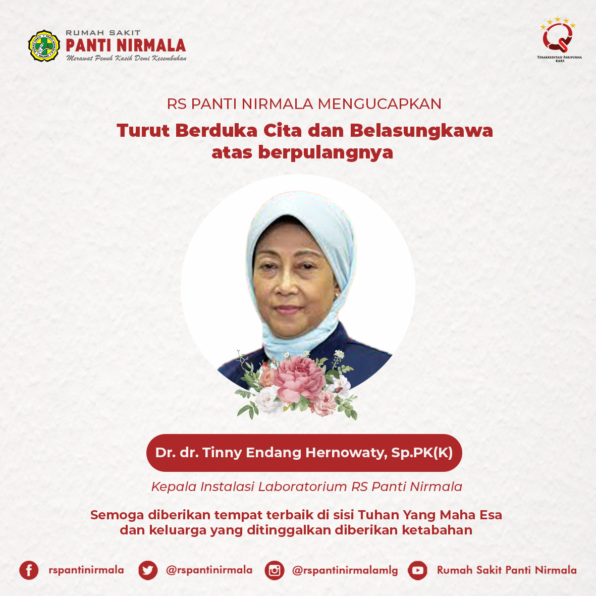 Turut Berduka Cita Atas Meninggalnya Dr. dr. Tinny Endang Hernowaty, Sp.PK(K)